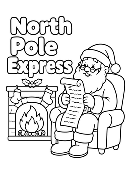 Free printable Santa Reading A Wish List By The Fireplace coloring page