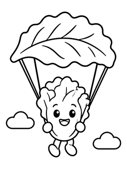 Free printable Happy Lettuce Floating With Leaf Parachute coloring page