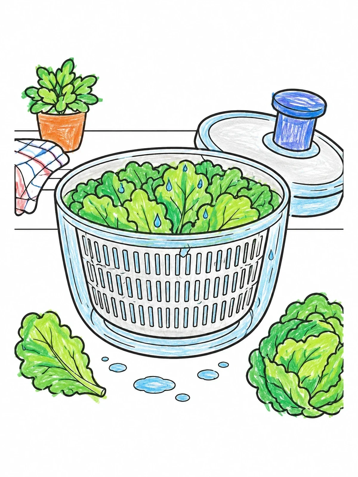 Colored example of the Fresh Lettuce In A Salad Spinner coloring page