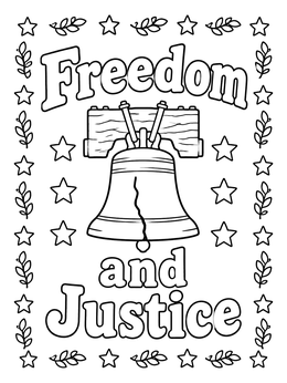 Free printable Liberty Bell With Freedom And Justice Text coloring page