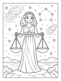 Free printable Libra Maiden With Balance Scales coloring page