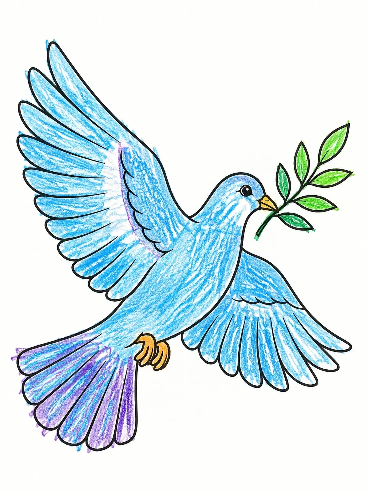 Colored example of the Peace Dove With Olive Branch coloring page