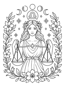 Free printable Libra Zodiac Goddess With Scales coloring page