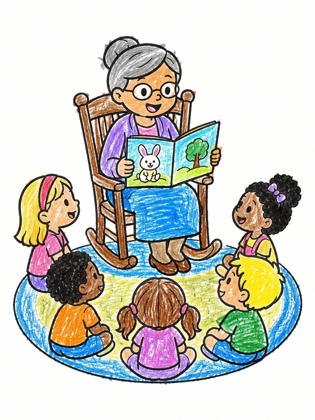 Colored example of the Storytime With The Friendly Librarian coloring page