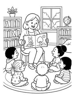 Free printable Library Storytime With Children coloring page