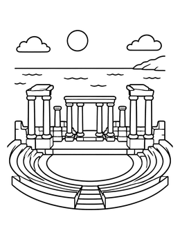 Free printable Ancient Roman Theater By The Sea coloring page