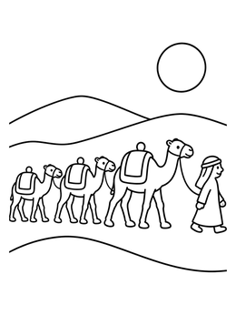 Free printable Camel Caravan In The Desert coloring page