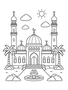 Free printable Grand Mosque With Palm Trees coloring page
