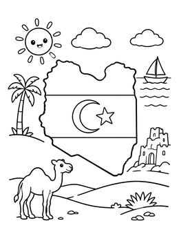 Free printable Libya Map With Flag And Camel coloring page