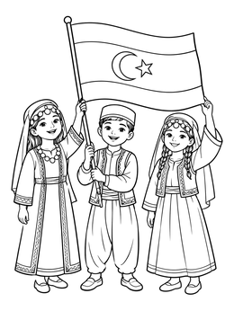 Free printable Children Holding The Libyan Flag coloring page