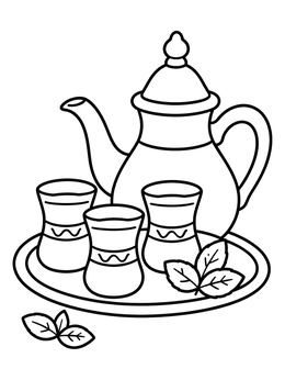 Free printable Traditional Libyan Mint Tea Set coloring page