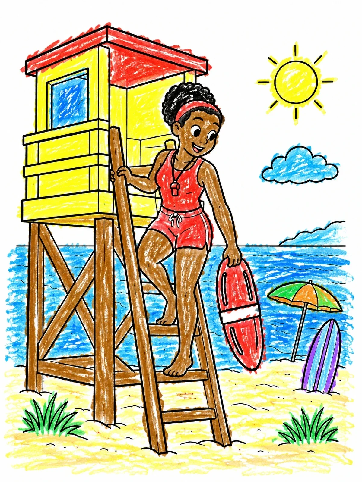 Colored example of the Lifeguard Stepping Down Tower Ladder coloring page