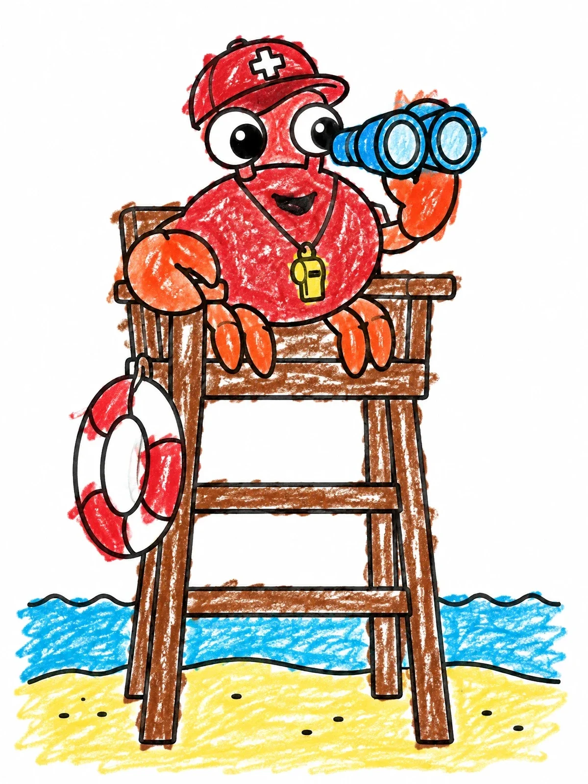 Colored example of the Lifeguard Crab On Beach Chair coloring page