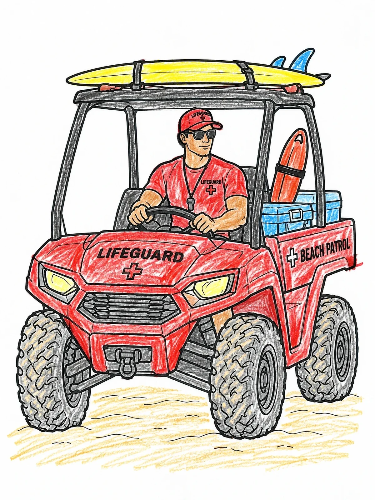 Colored example of the Lifeguard In Beach Patrol Atv coloring page