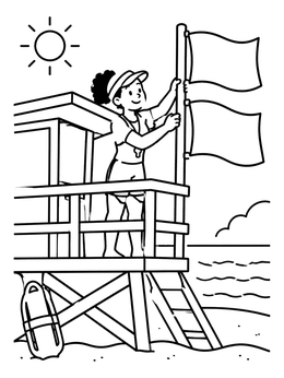 Free printable Lifeguard Raising Beach Warning Flags coloring page