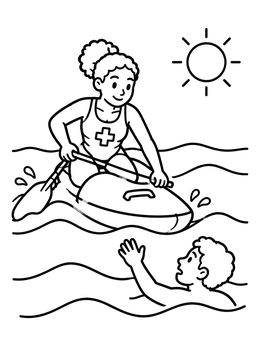 Free printable Lifeguard Rescuing Swimmer With Board coloring page