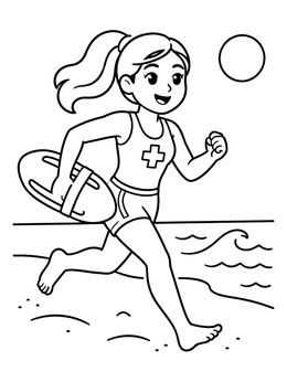 Free printable Lifeguard Running Along The Beach coloring page