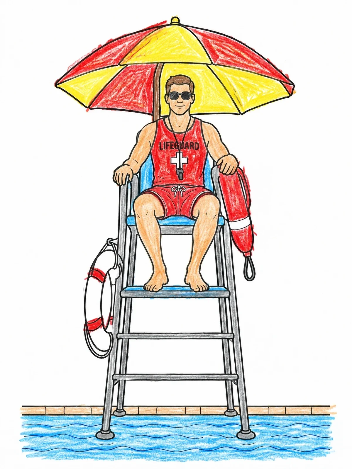 Colored example of the Lifeguard On Tall Poolside Chair coloring page