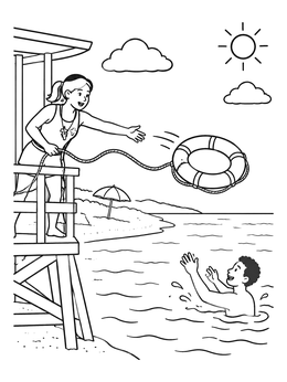 Free printable Lifeguard Rescuing Swimmer With Lifebuoy coloring page