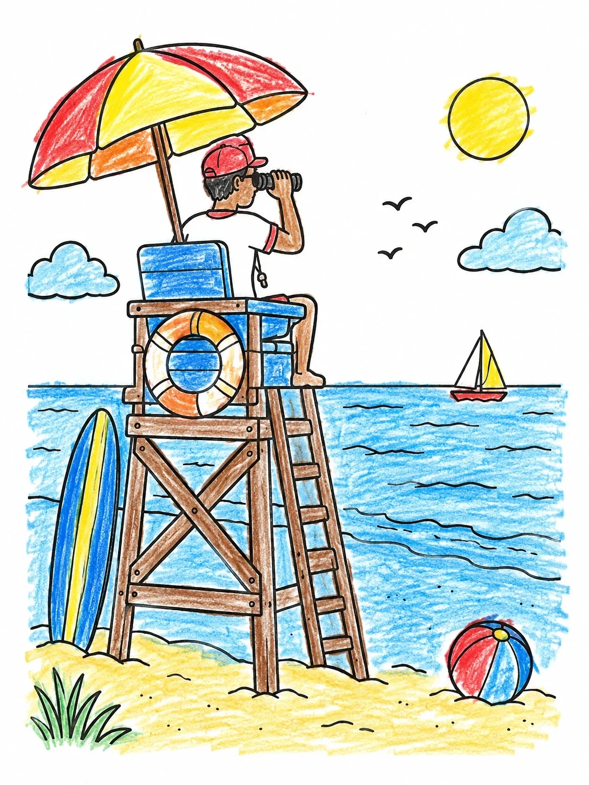 Colored example of the Lifeguard On Beach Watchtower coloring page