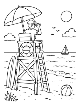 Free printable Lifeguard On Beach Watchtower coloring page