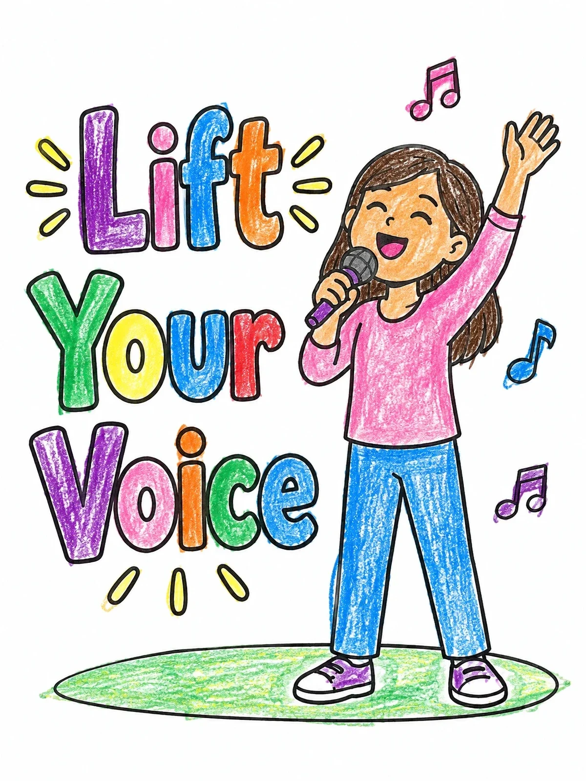 Colored example of the Lift Your Voice Worship Singer coloring page