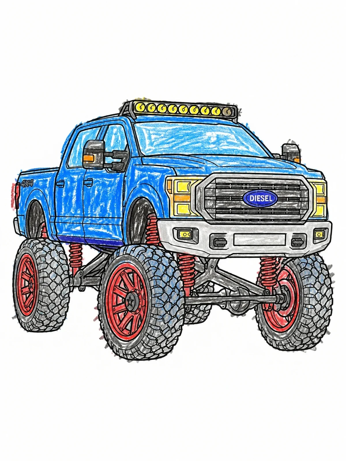 Colored example of the Lifted 4x4 Diesel Pickup Truck coloring page