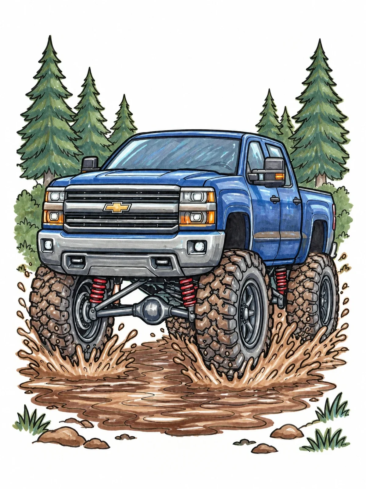 Colored example of the Lifted 4x4 Truck Splashing Mud coloring page