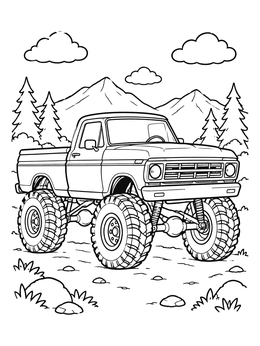 Free printable Lifted Vintage 4x4 Truck Outdoors coloring page