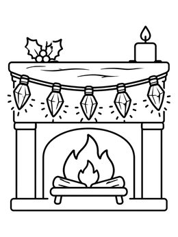 Free printable Cozy Fireplace With Holiday Bulbs coloring page