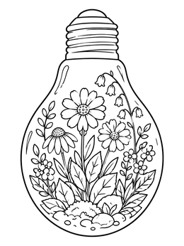 Free printable Light Bulb Terrarium With Wildflowers coloring page