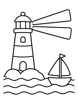 Free printable Lighthouse And Small Sailboat coloring page