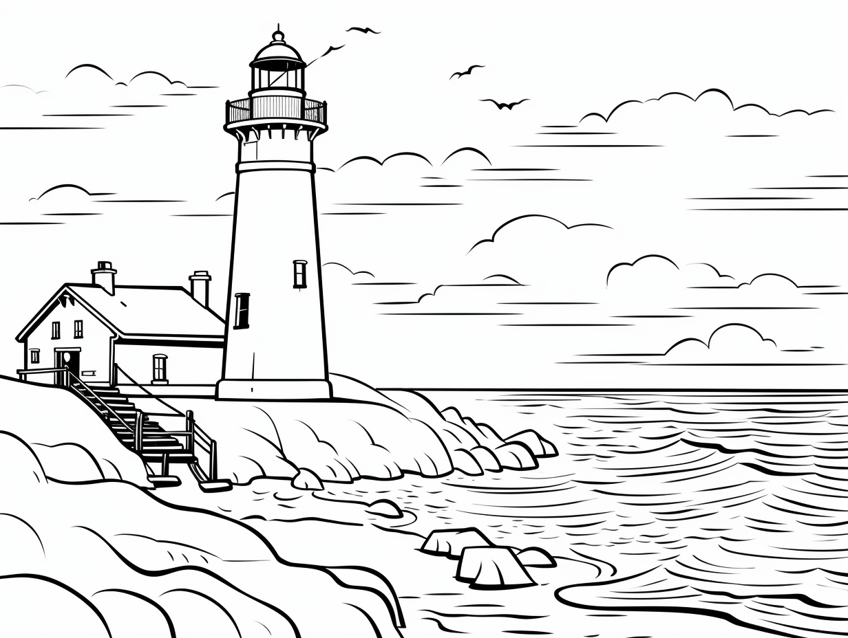 Lighthouse Beach Coloring Page - Coloring Page