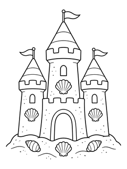 Free printable Sandcastle With Seashell Decorations coloring page