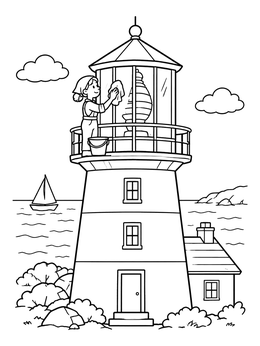 Free printable Lighthouse Keeper Cleaning The Lantern Glass coloring page