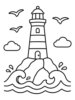 Free printable Lighthouse On Ocean Rocks coloring page