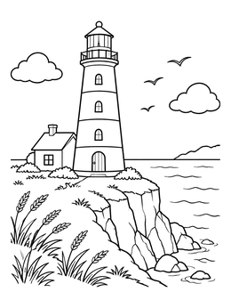 Free printable Lighthouse On A Rocky Cliff coloring page
