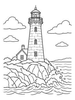 Free printable Lighthouse On Rocky Lake Shore coloring page