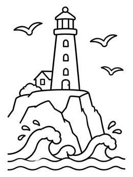 Free printable Lighthouse On A Rocky Cliff coloring page