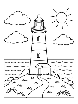 Free printable Lighthouse On A Sunny Coast coloring page