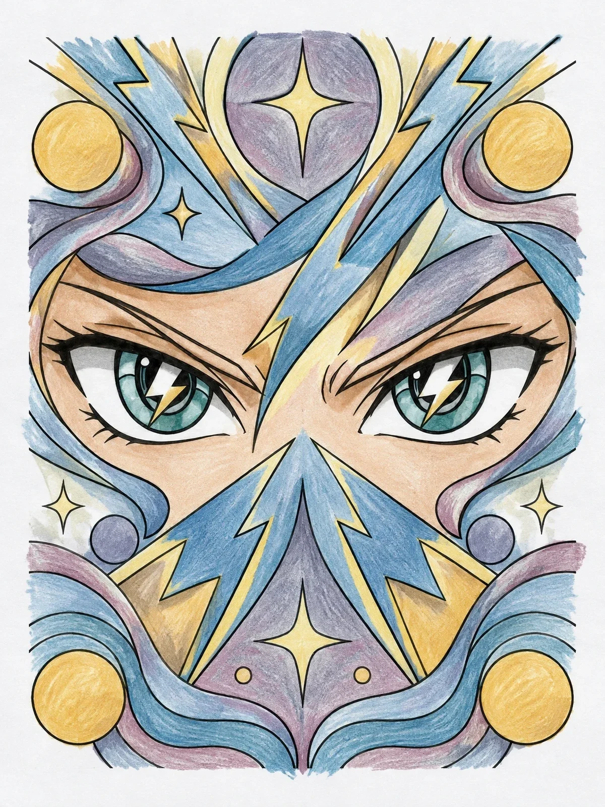 Colored example of the Lightning Anime Eyes Pattern coloring page