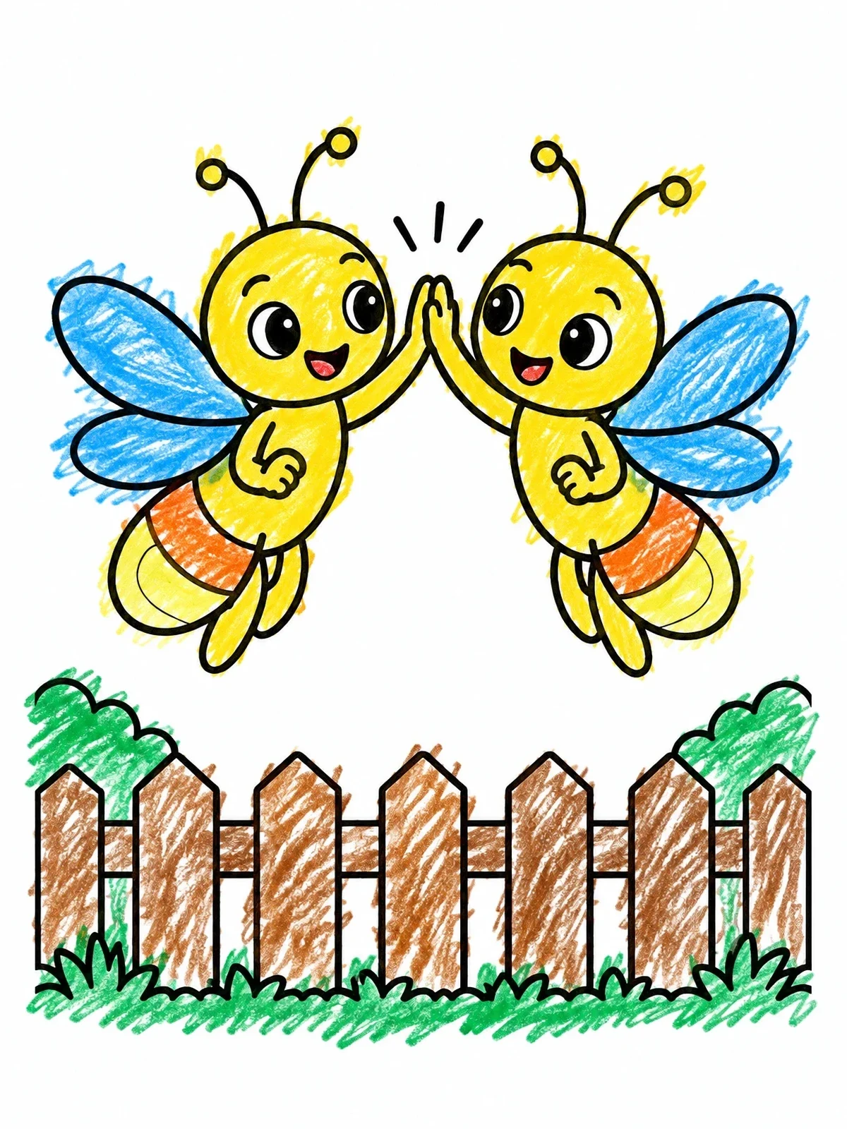 Colored example of the Cheerful Fireflies High Five coloring page