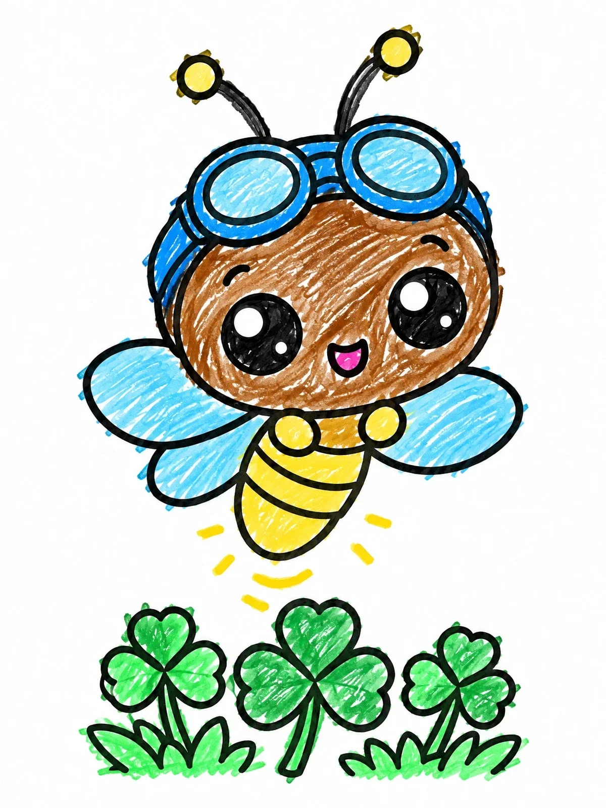 Colored example of the Cute Baby Firefly Wearing Goggles coloring page