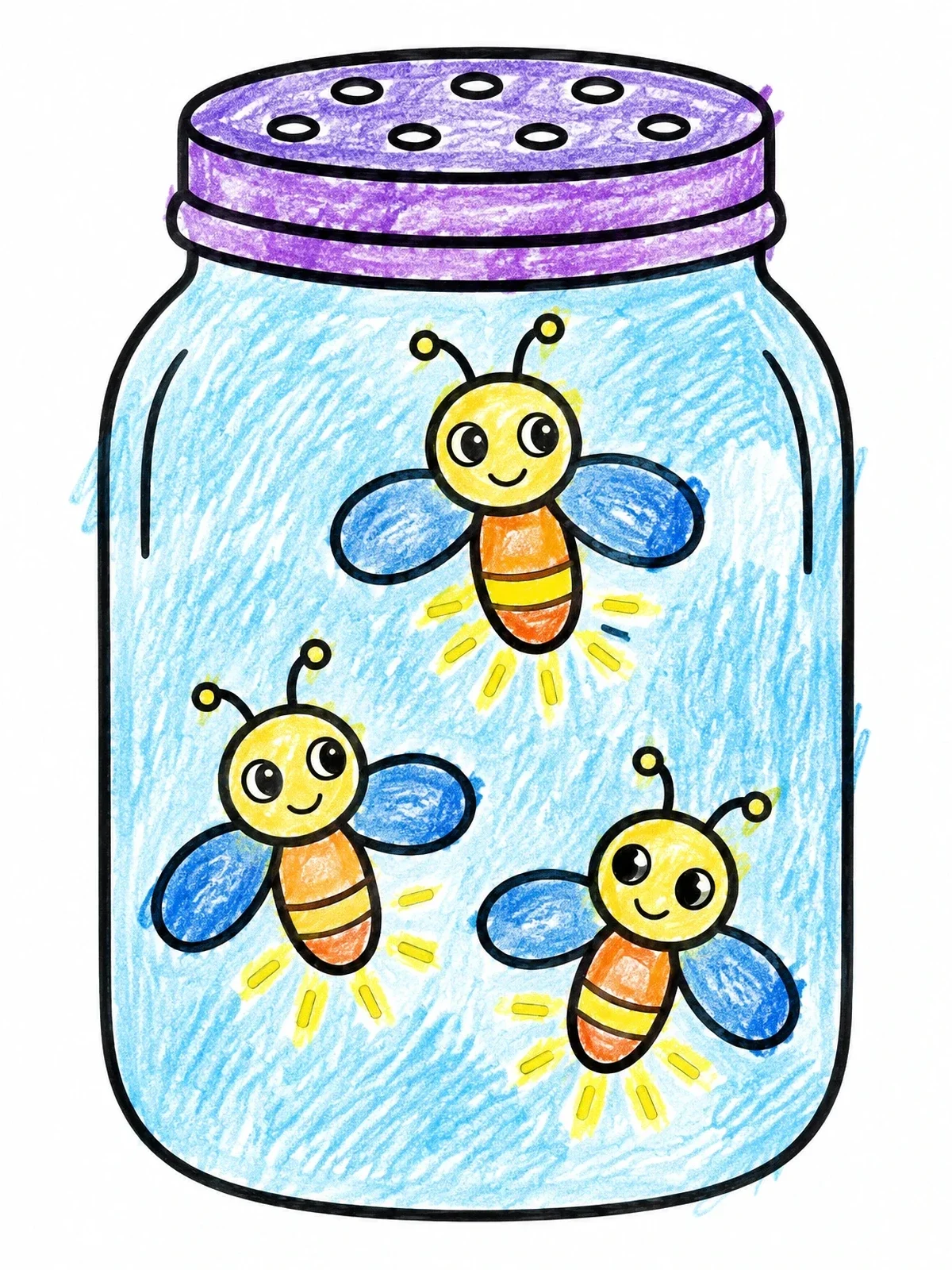 Colored example of the Cute Fireflies In A Jar coloring page