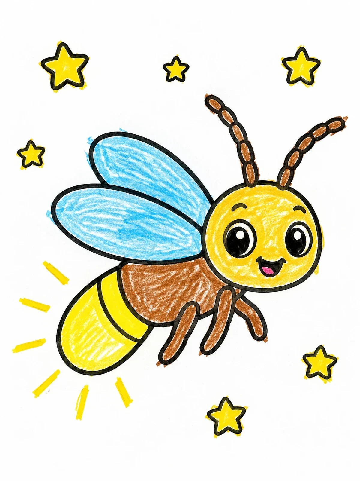Colored example of the Cute Firefly Among The Stars coloring page