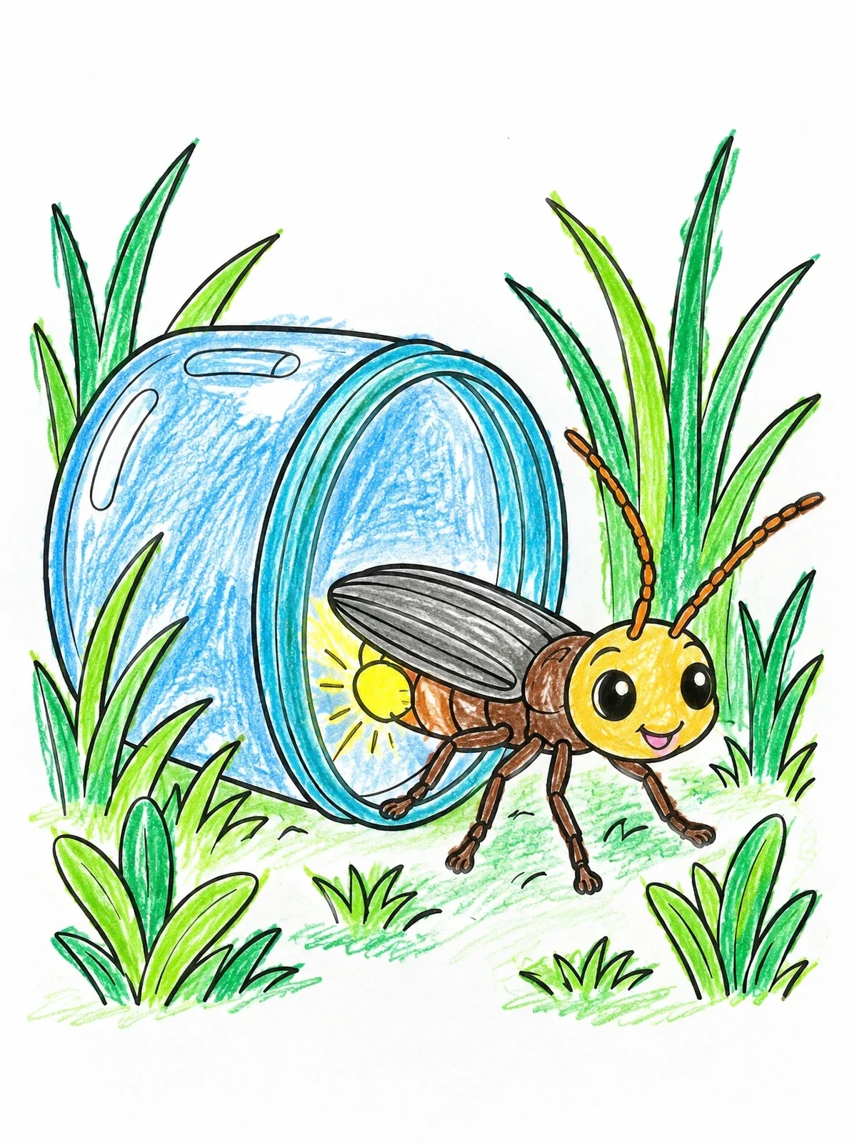 Colored example of the Cute Firefly Crawling Out Of Jar coloring page