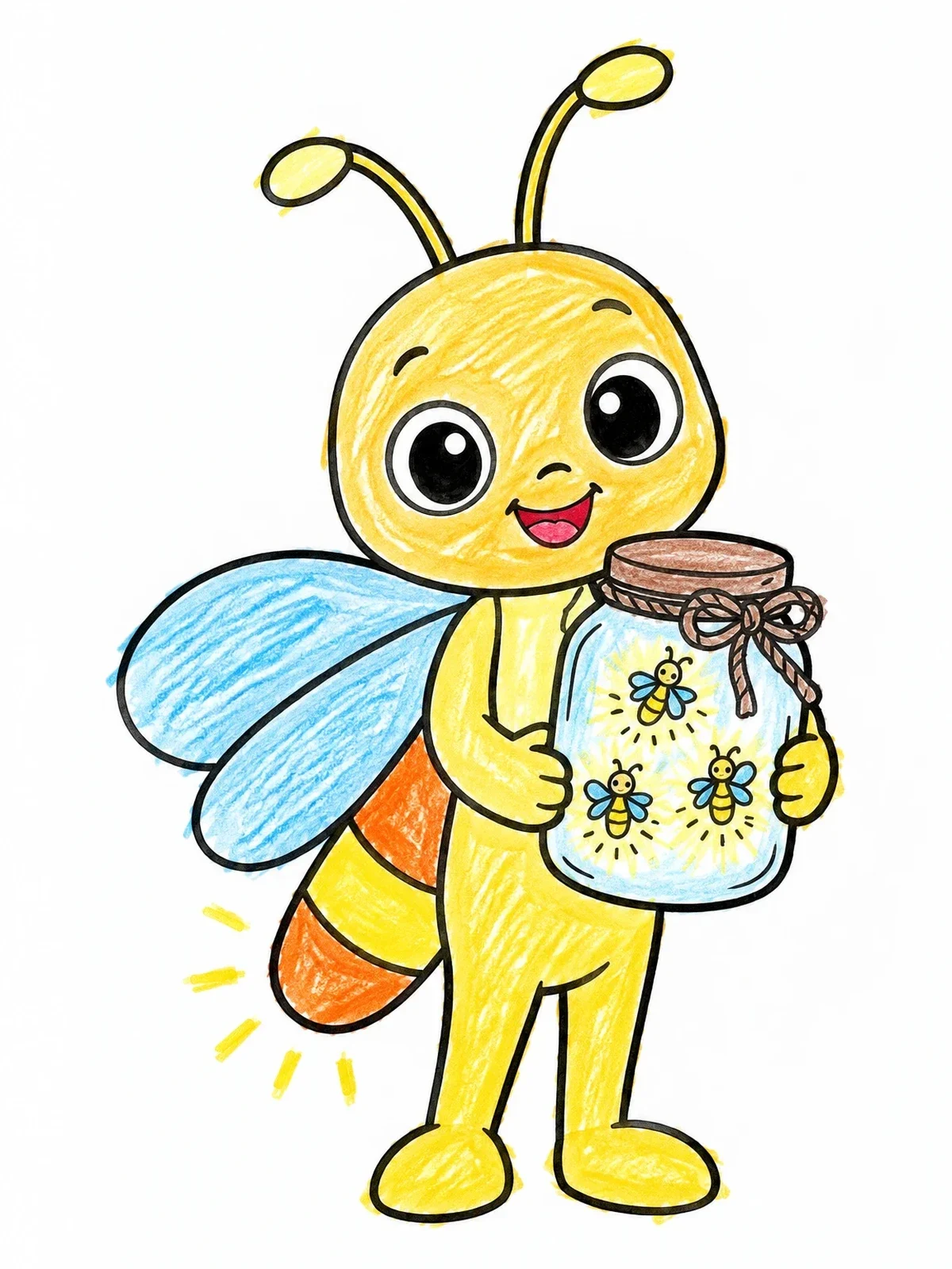 Colored example of the Cute Firefly Holding A Glowing Jar coloring page