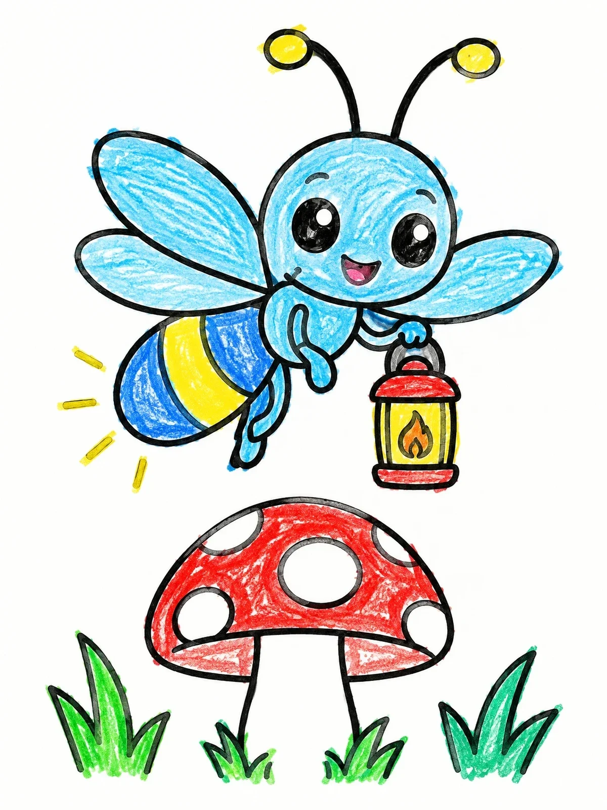 Colored example of the Cute Firefly Holding A Lantern coloring page