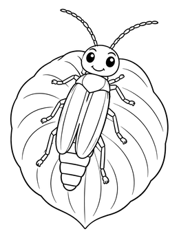 Free printable Cute Firefly On Broad Leaf coloring page