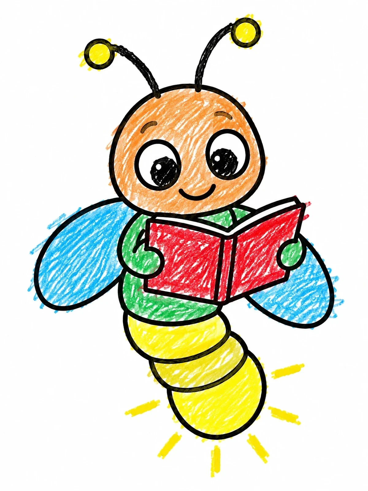 Colored example of the Cute Firefly Reading A Book coloring page